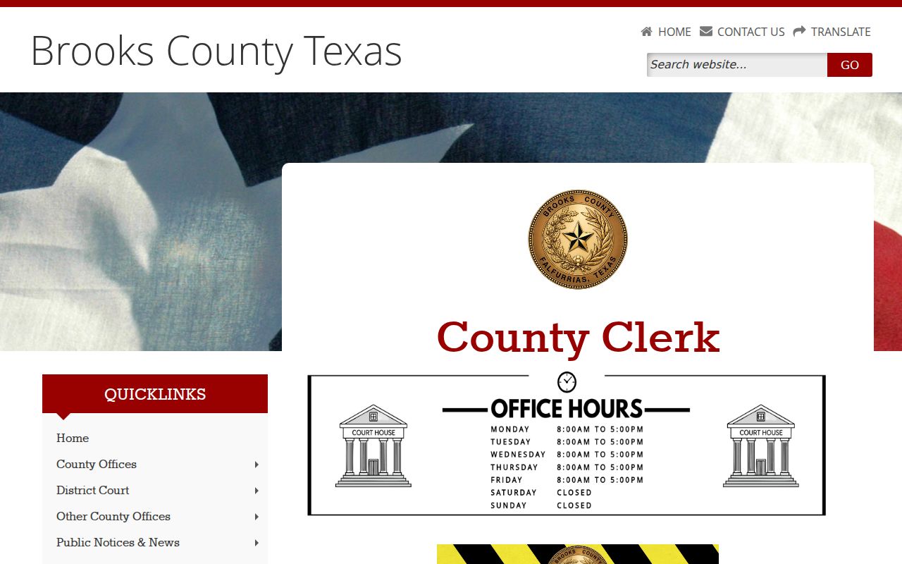 Brooks County warrant search County Clerk public record page