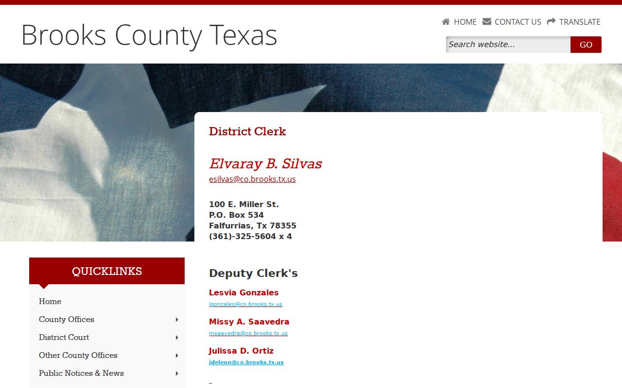 Brooks County warrant records District Clerk access page