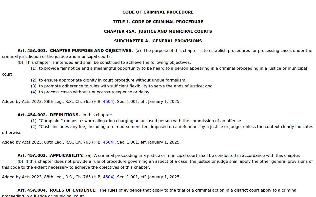 Brooks County bench warrant Chapter 45A court process reference