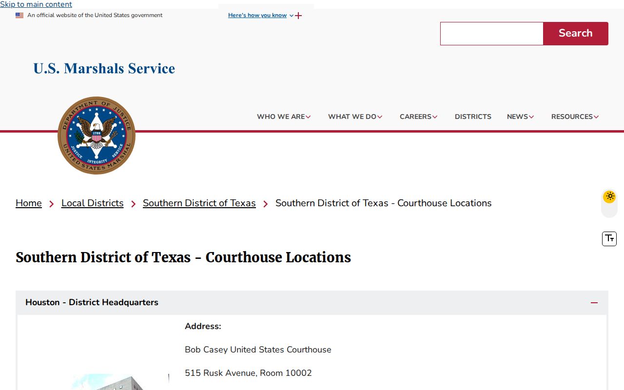 U.S. Marshals Service Southern District of Texas office locations