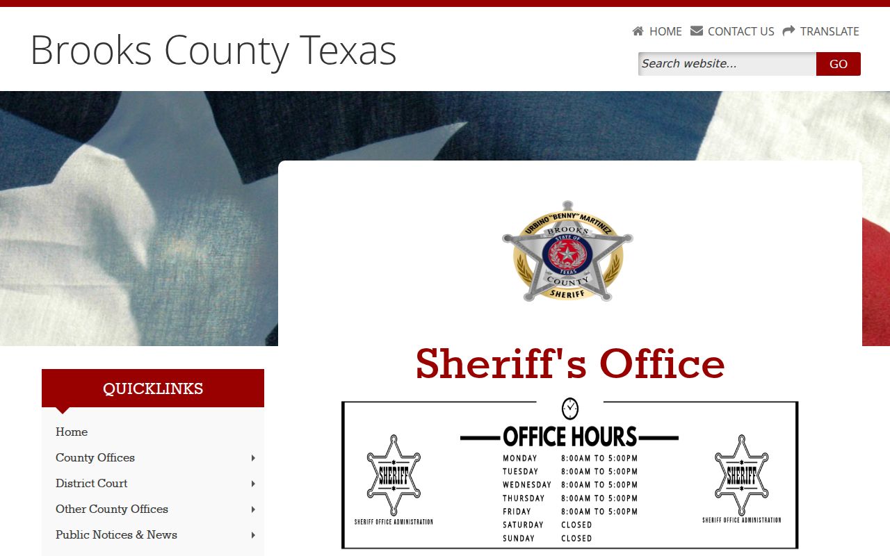 Brooks County warrant records sheriff office contact page