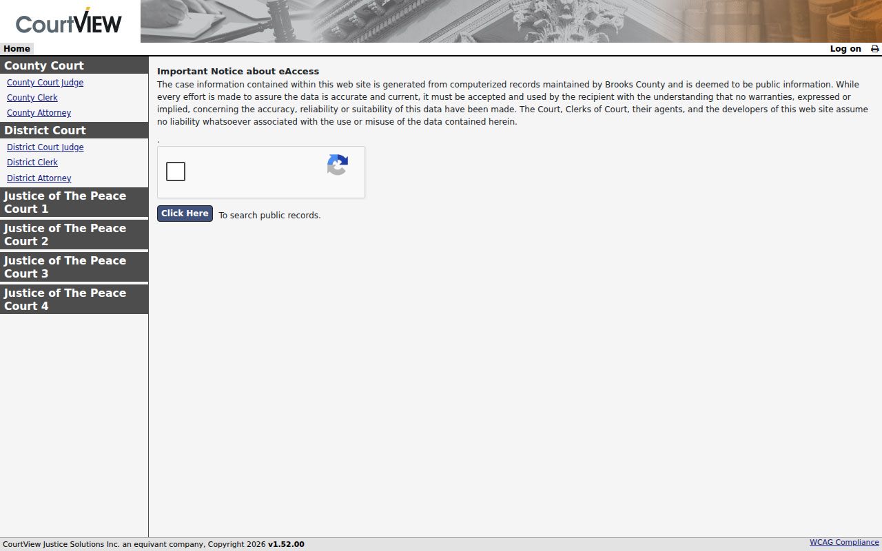 Brooks County public case and citation search interface